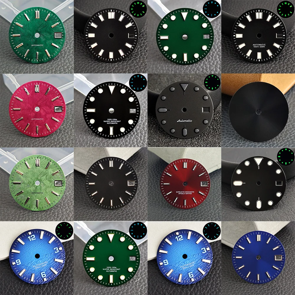 Leuchtendes 28,5mm NH35 Uhrenzifferblatt für NH35/NH36 Uhrwerk Einzelkalender Zeiger Herrenuhr-Zifferblätter Passend für Leuchtende Uhren Zubehör