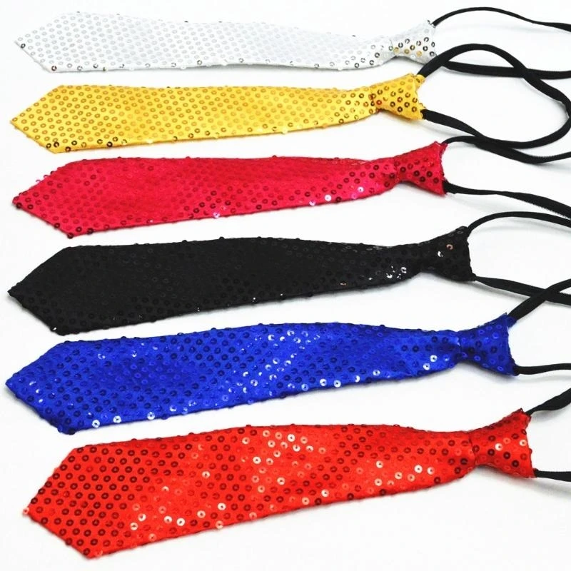 

652F Mens Womens Fashion Sequins Skinny Tie Adjustable Zipper Sparkly Necktie for Weddings Parties Costume Halloween