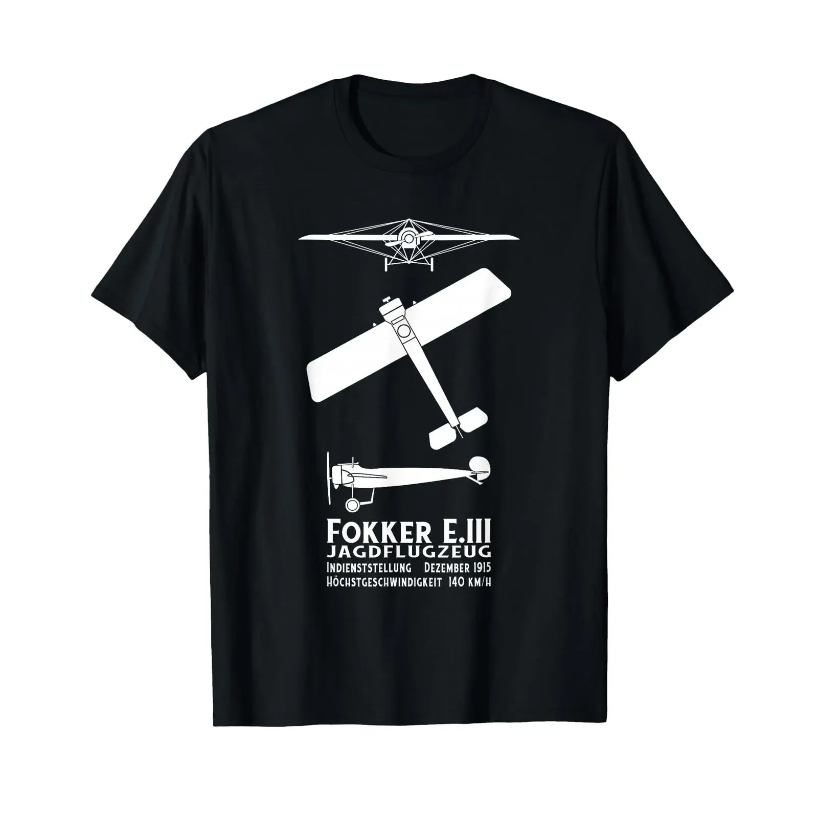 T-shirt avec infographique de l'avion de chasse allemand Fokker E III de la Première Guerre mondiale, vintage, lavé, respirant, légèrement rehaussé, pour un usage quotidien