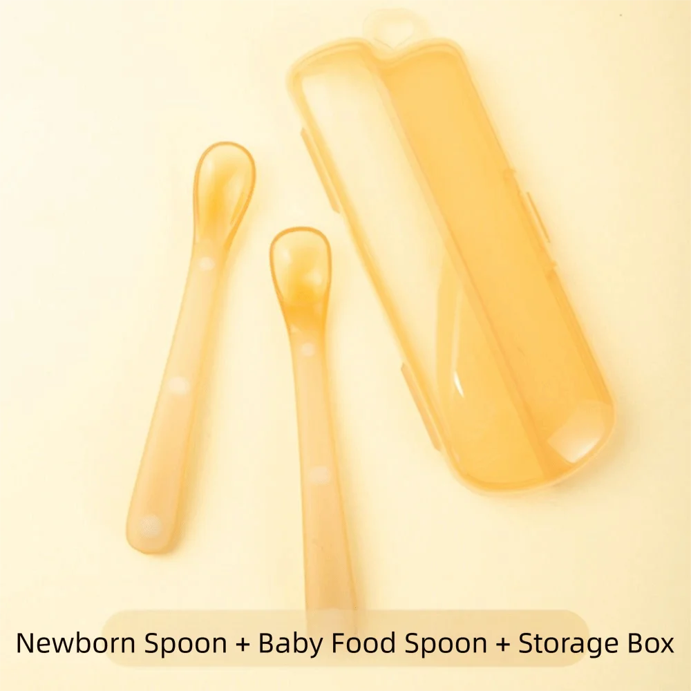 

Soft Silicone Silicone Baby Spoon Easy Clean Safe Design Weaning Spoon Mini Size Dustproof Cover Infant Feeding Spoon