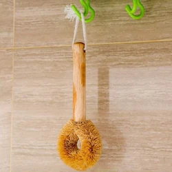 Coconut Palm Brush Pot Brush Glass Decontamination Cleaning Sponge Natural Wooden Handle Bottle Kettle Non-stick Skillet Cleaner