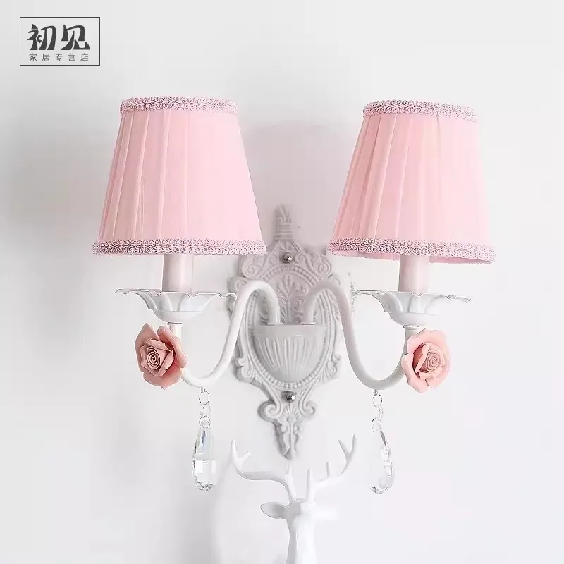 

Nordic Princess Room Girl Bedroom Wall Lamps Pink Flower Lamp Warm Romantic Princess Style Children's Room Bedside Wall Lights