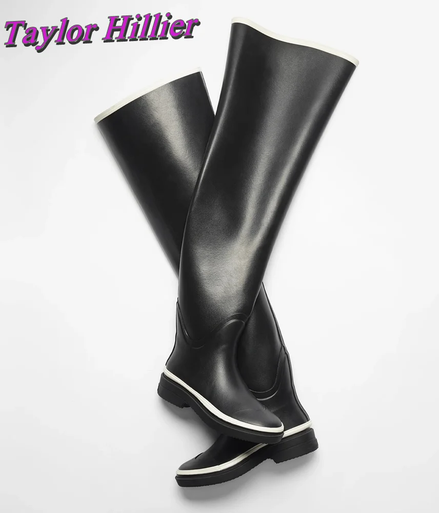 2025 New Rubber Rain Women Boots Autumn And Winter Super Long Round Toe Over-The-Knee Luxury Black Solid Elegant Fashion Shoes