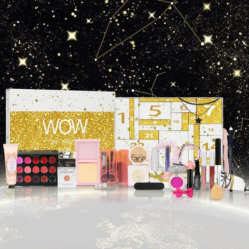 2024 Weihnachten Advents kalender Box Make-up Set Lippenstift Lidschatten Concealer Kosmetik Geschenk box für Frauen Mädchen Weihnachts geschenke