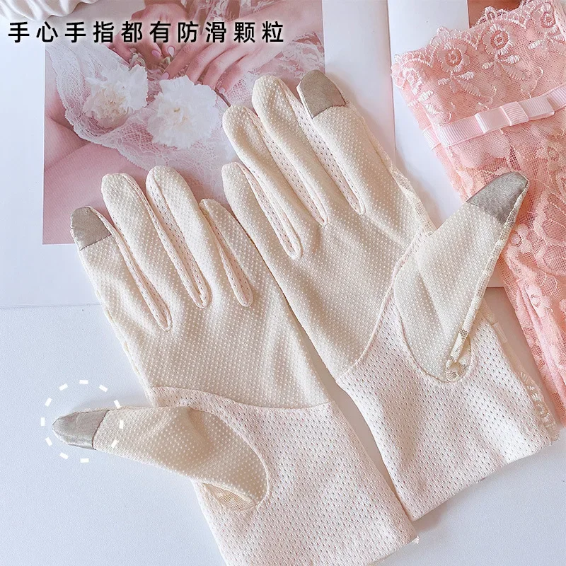 Women's Summer Gloves Uv Protective Lace Sunscreen Gloves For Travel Cycling Camping Design Sense Fashion Anti Slip Thin Mittens