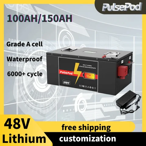 48V 150AH Li-ion Lithium Replace Power Battery 48V 100Ah 5kWh 7kWh for Golf Cart Backup RV EV Inverter Solar System +10A Charger