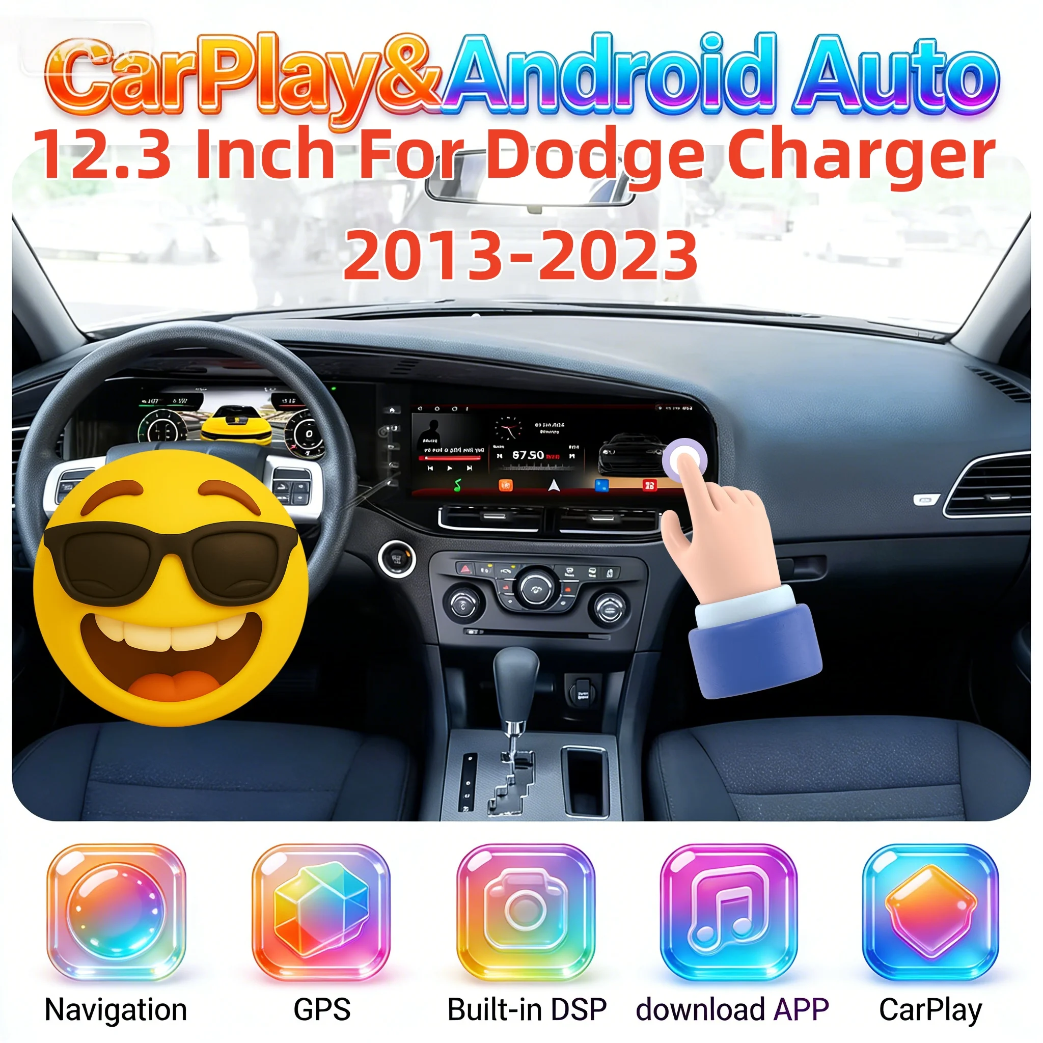 

12,3-дюймовый беспроводной автомобильный мультимедийный центр Android Carplay для Dodge Charger 2013-2022, GPS-навигация, авторадио, монитор, Bluetooth, сенсорный экран, 4G