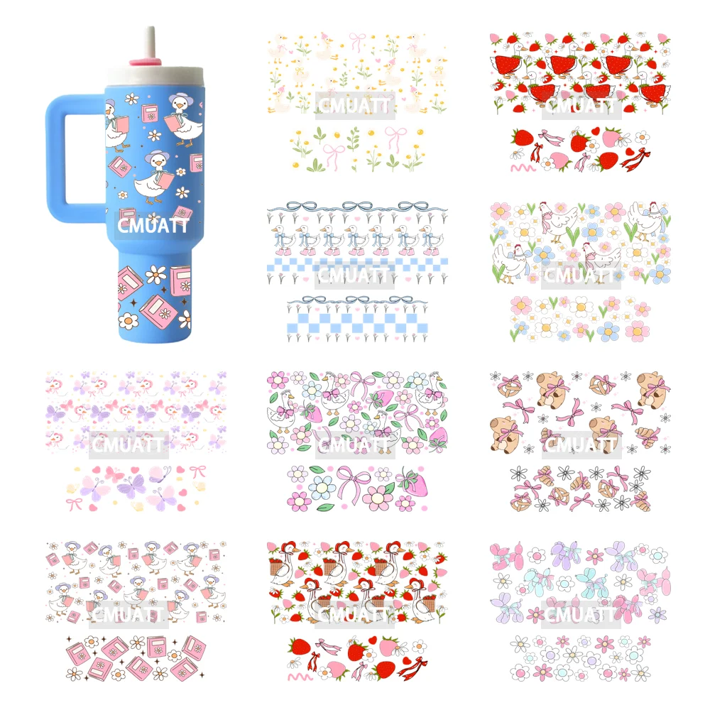 Goose Animals Coquette Bow Fruits UV DTF Mini Tumbler Keychain Wraps Ready To Apply Transfer Stickers Prints Waterproof Decals