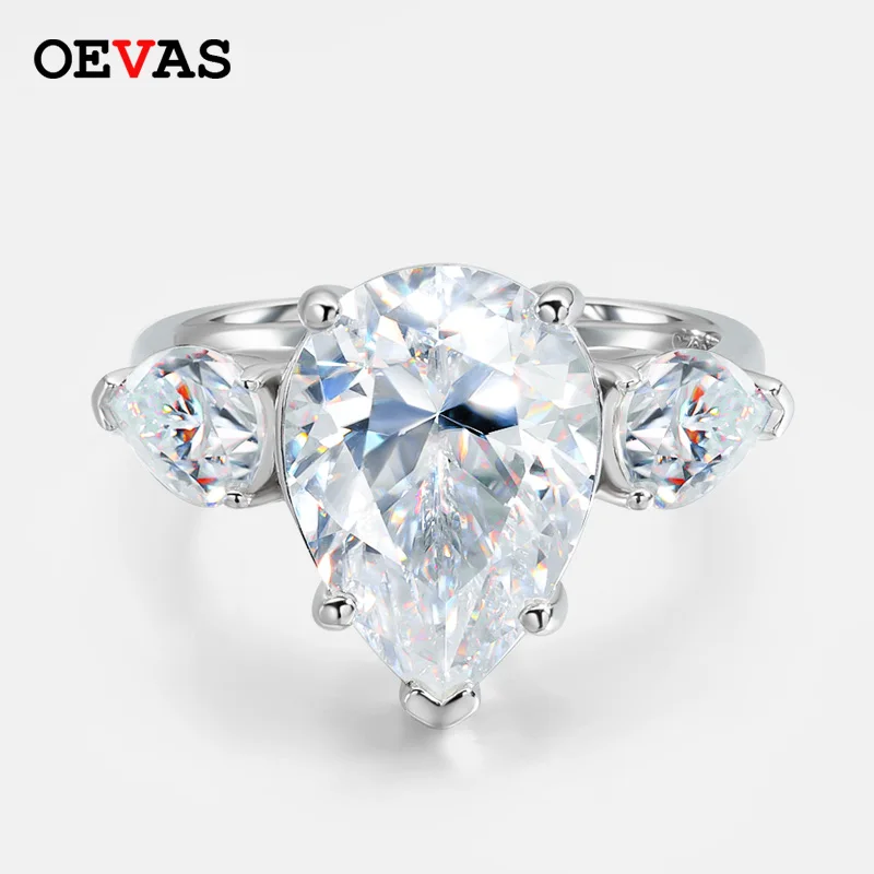 OEVAS 7.6 Carat Full Moissanite Wedding Rings For Women 925 Sterling Silver 10*14mm Water Drop Diamond Party Gift Fine Jewelry