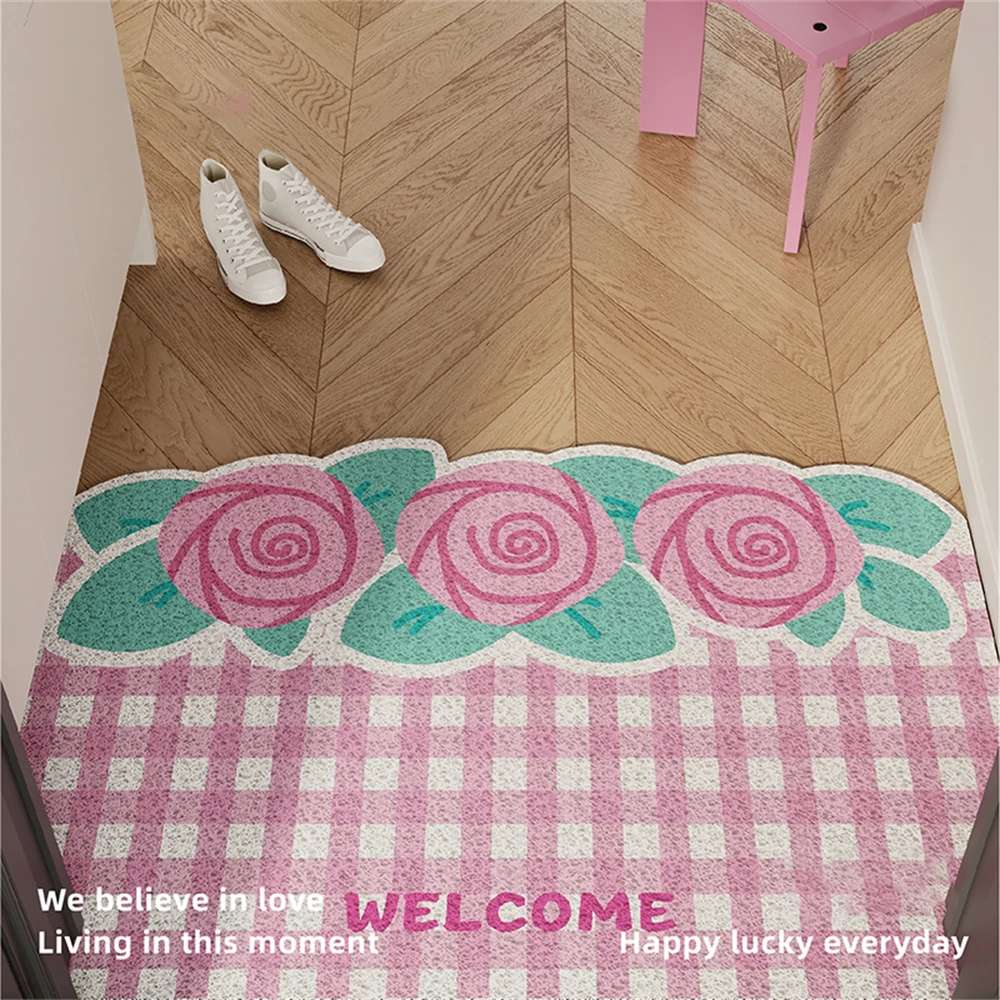 Korean Style Flower Floor Mat Non-Slip Foot Mat Blanket Entrance Mat Entrance Door Room Decoration Cartoon Pink Cuttable