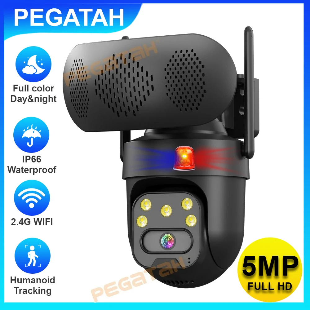 5MP IP Camera Outdoor 2.4G WiFi Security Cameras Speaker Motion Trail Wireless Cam with Music Player Night Vision