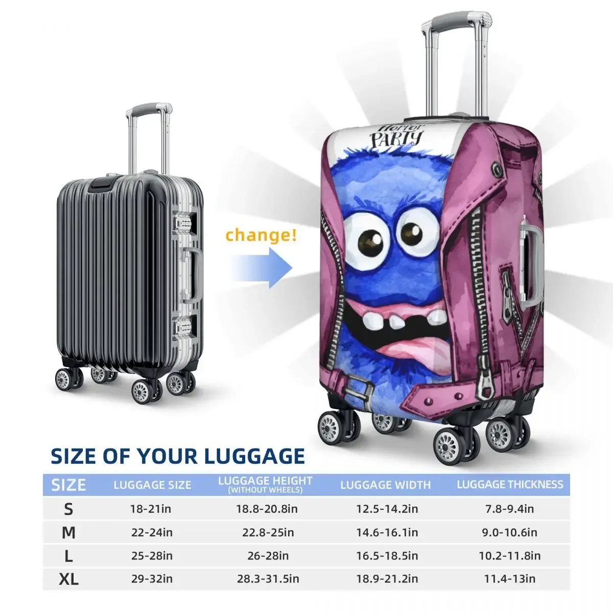 Strange Fun Illustration Suitcase Cover Vacation Monster Rock Strectch Luggage Accesories Business Protector Xmas Gift