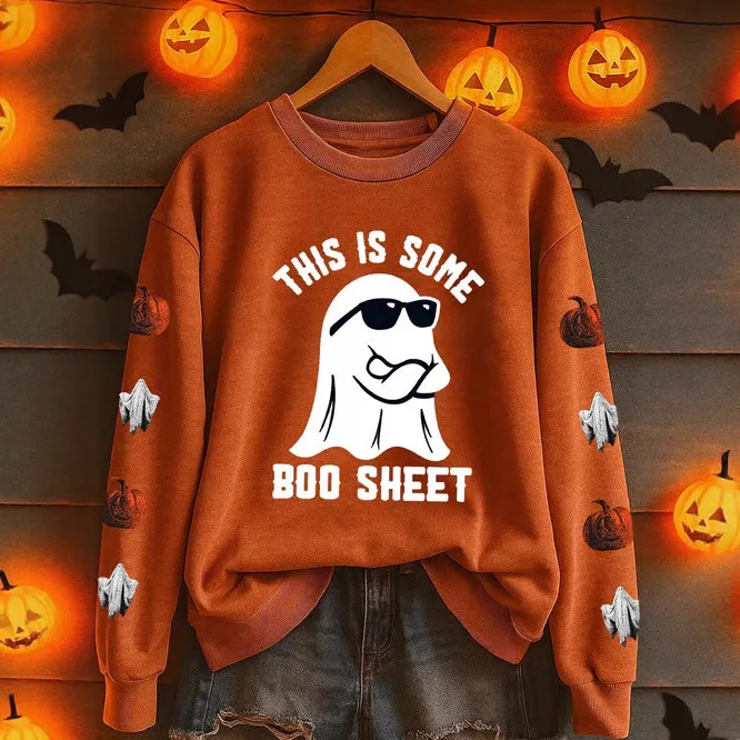 

Забавный призрачный принт, модные женские футболки, повседневные свободные футболки с круглым вырезом и длинными рукавами, осенняя хлопковая одежда Y2K, повседневные пуловеры, топы