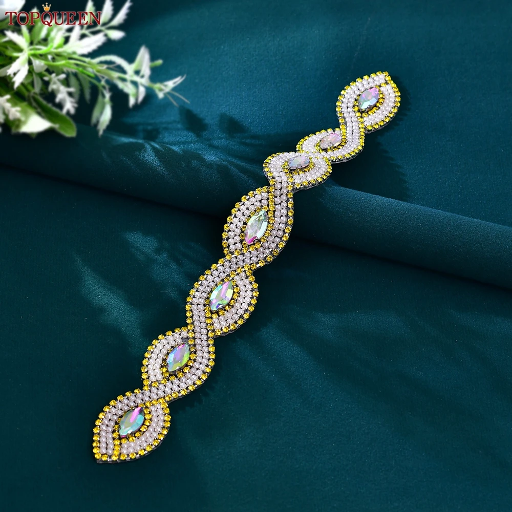 حزام زفاف مطرز بسيط من TOPQUEEN وشاح وصيفة العروس مخيط يدويًا مناسب للزي الرسمي والحفلات والاحتفالات S303