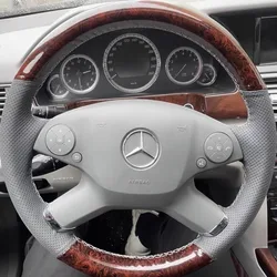 For Mercedes Benz E-Class W212 E 300 260 200 2009-2013 Hand-stitched Peach wood grain Genuine Leather car steering wheel cover