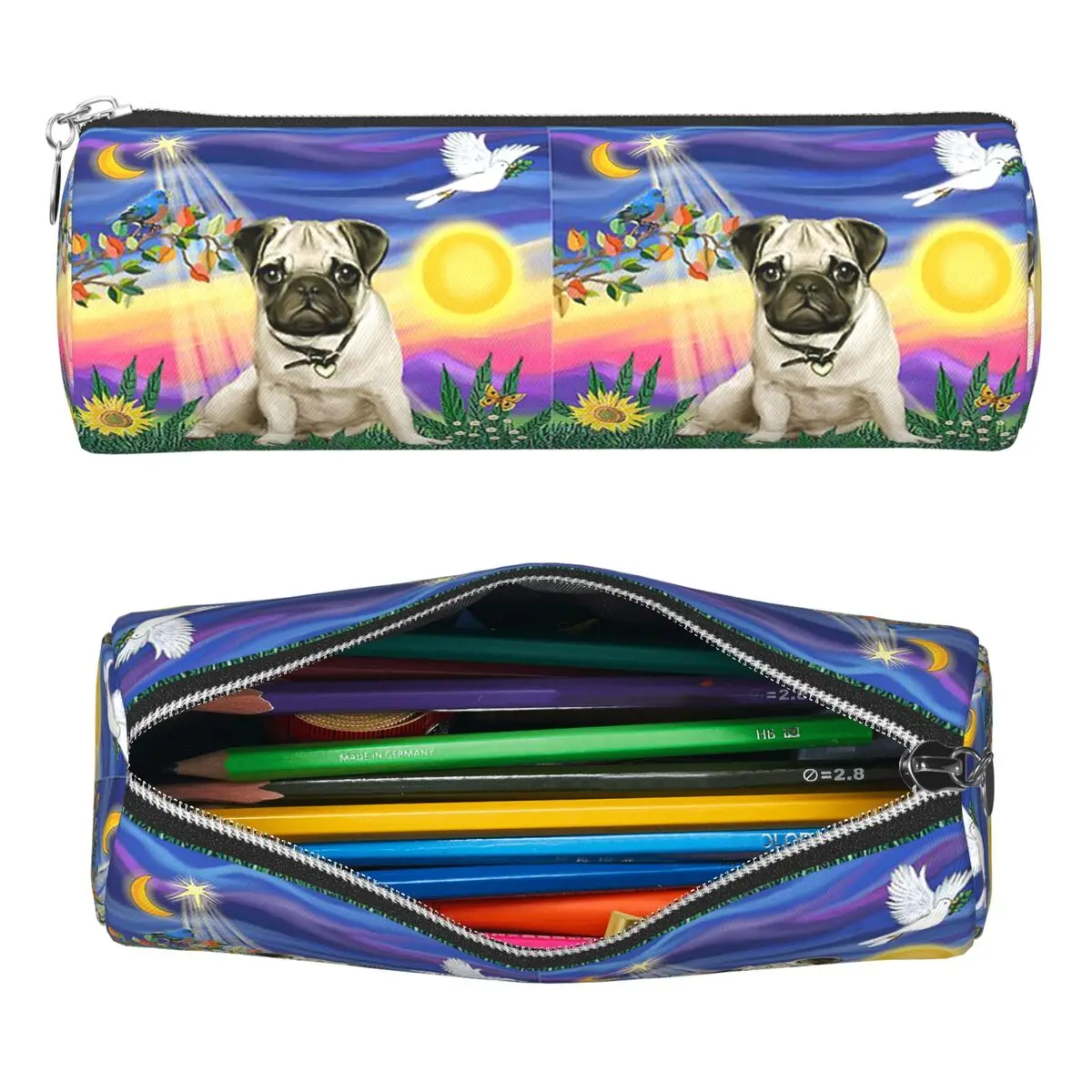 Estojo de Lápis Twilight With A Pug, Estojo Cilíndrico para Canetas, Bolsa de Lápis para Material Escolar de Estudantes