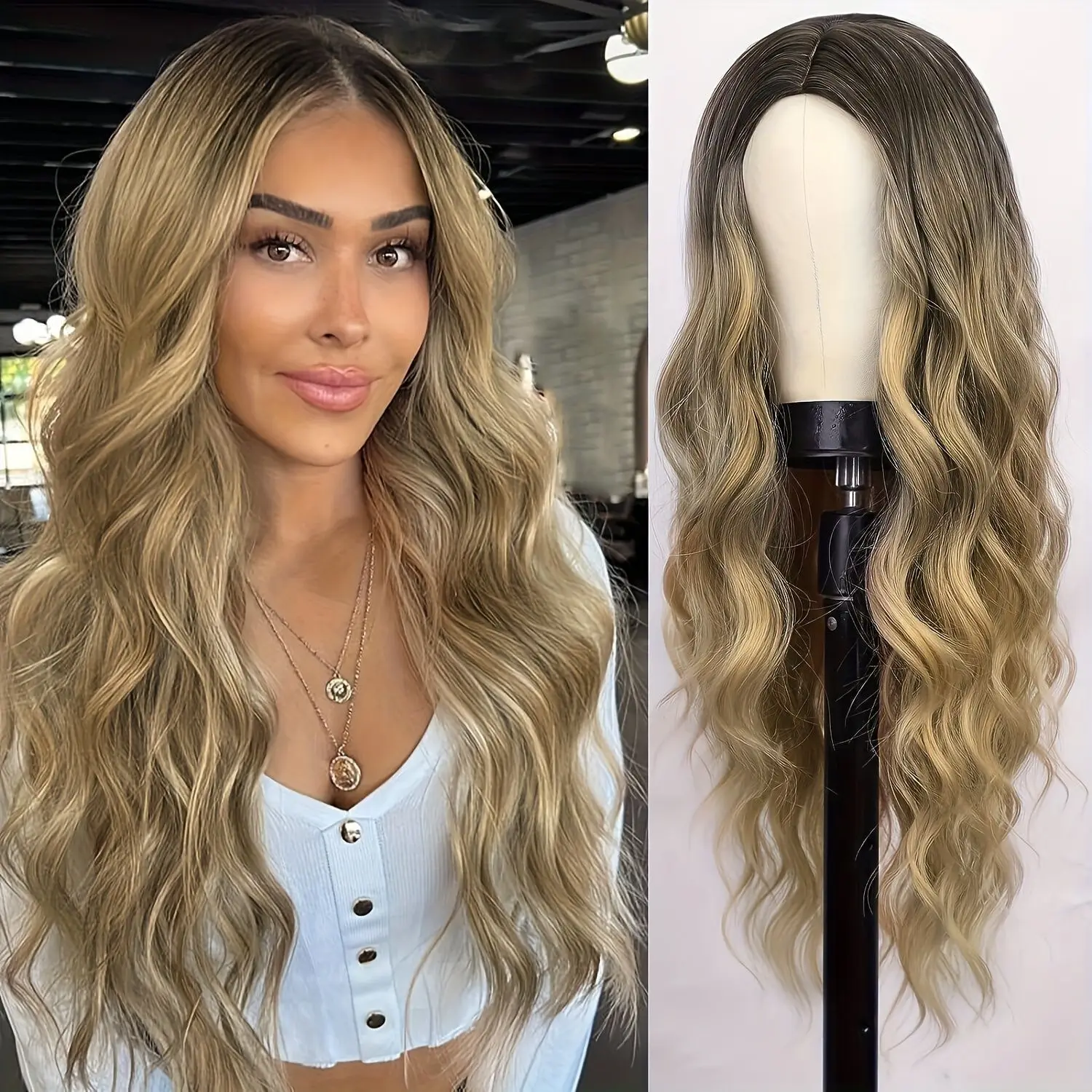 

for long hair in the middle and women's large wave fluffy natural Wig