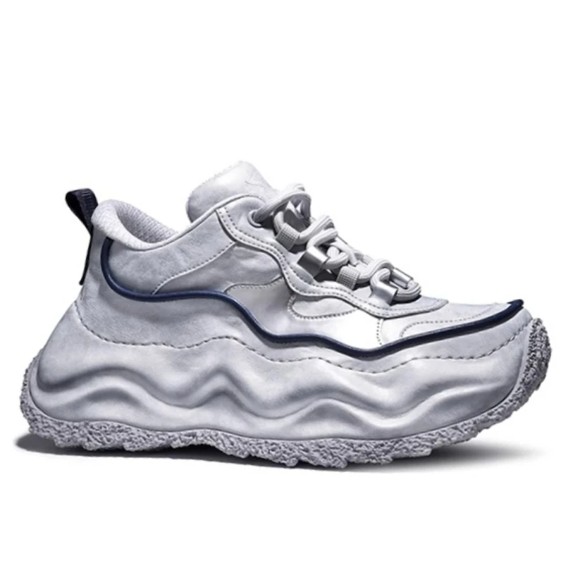 European Thick-soled Daddy Shoes for Women's Casual Sneakers Genuine Leather Fashion Trendy Comfortable Height Increasing Shoes