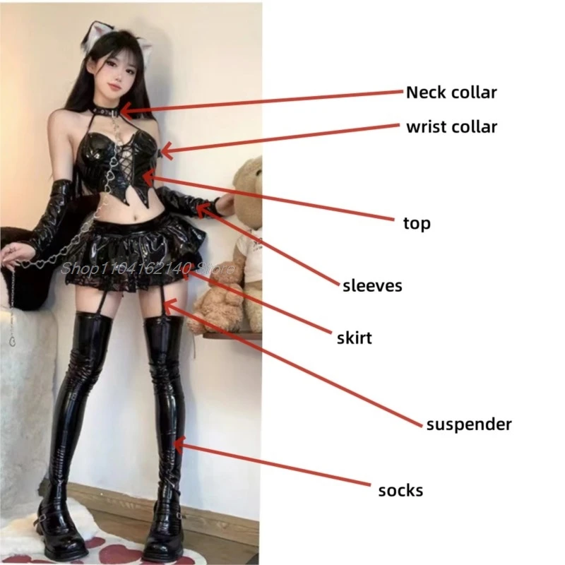 Anime Devil's City Queen Misa Unifrom Costume Cosplay Women Cool Girl Punk Cyber Leather Outfits Costumes Cosplay