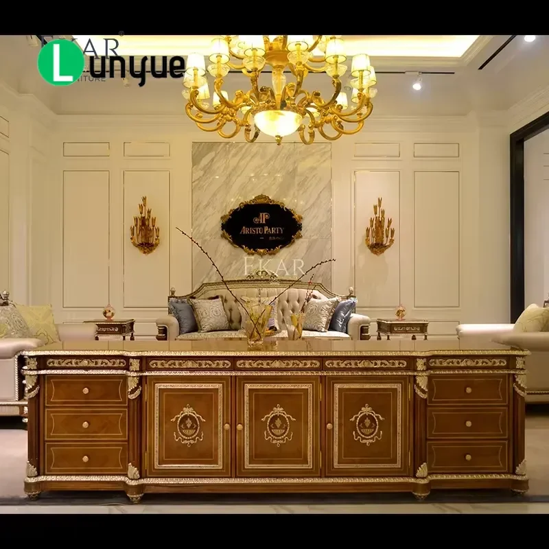 Gold Plated Side Cabinet TV Stand Luxury Classic Vase Shaped Media Console for Living Room Bedroom Elegant Storage Furniture