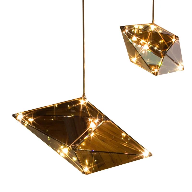 Nordic designer Diamond Glass chandelier post-modern Luxury Creative Personality rhombus Pendant Lamp Hall living room G4 light