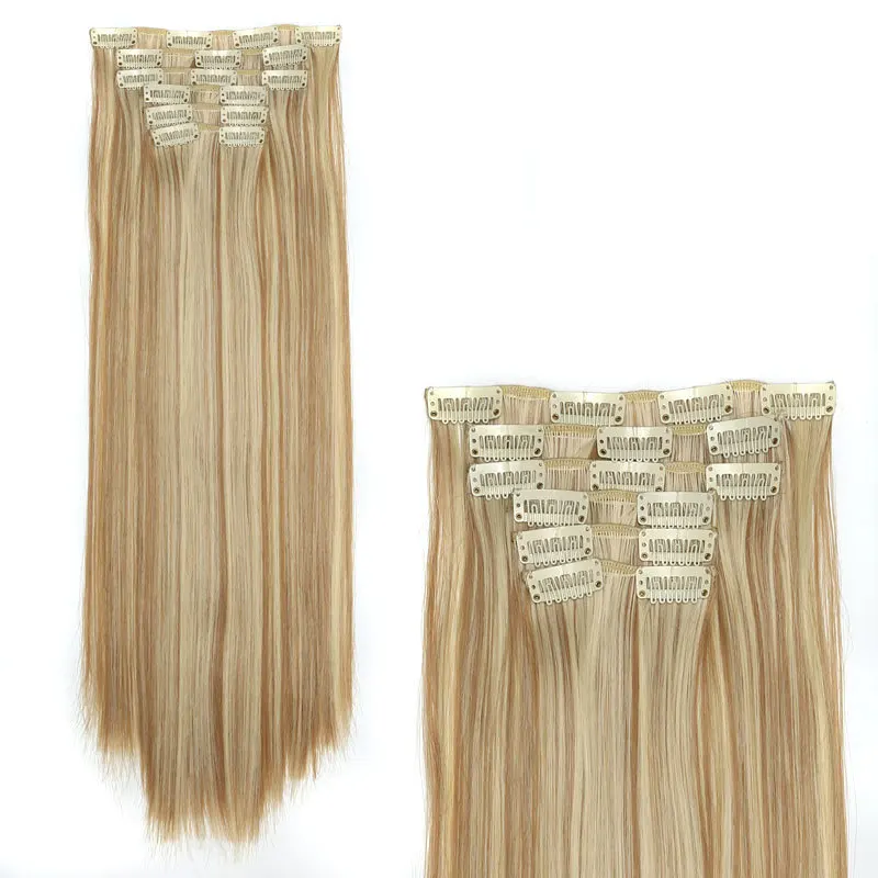 Long Straight Chemical Fiber Wig Pieces para as Mulheres, Extensão do Cabelo Pieces, Perucas Cartões, 6 Pcs