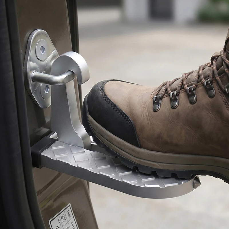 Multifunctional Foldable Car Door Step Pedal  Aluminum Alloy Foot Peg with Window Breaker, Universal Auto Rooftop Accessory