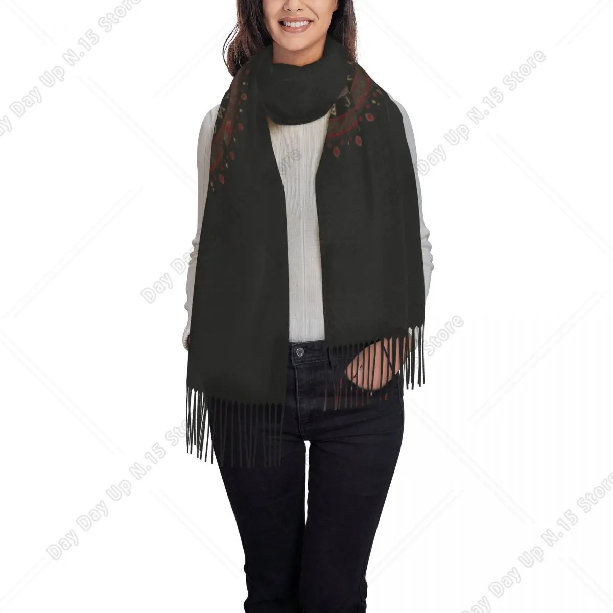 Fashion Tree Of Life With Triquetra Tassel Scarf Women Winter Warm Shawls Wraps Lady Vikings Scarves