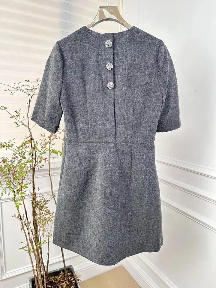 2024 new women's fashion short-sleeved wool crew neck dress