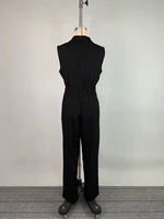 Women Black Sleeveless Lapel Denim Jumpsuit Front Zipper Cargo Pockets High Waist Casual Streetwear Rompers Women's Jumpsuits - Image 5