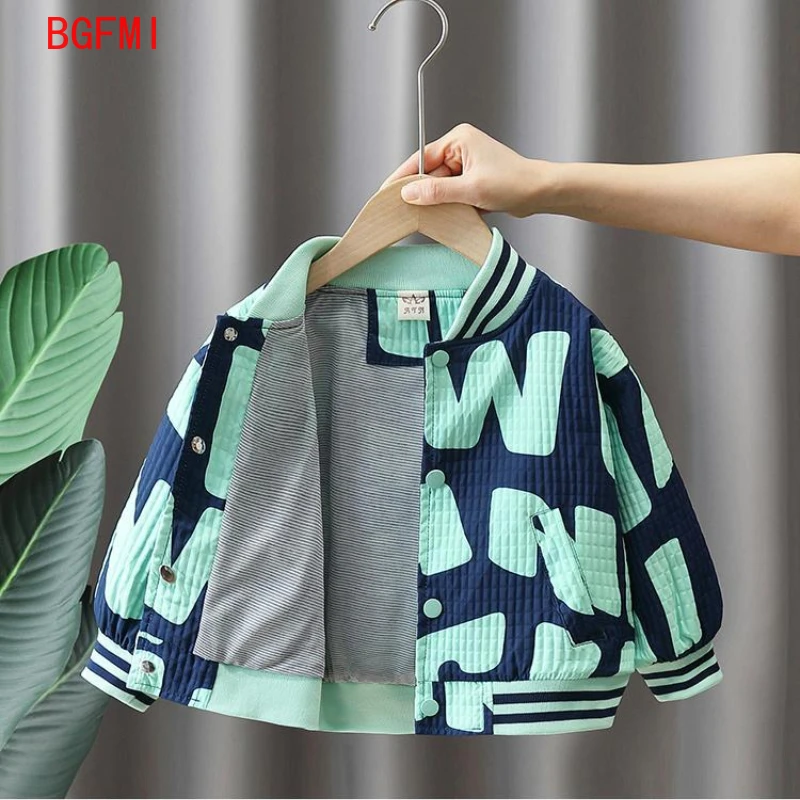 

2-10Y Boys Bomber Jacket Kids Outerwear Boys' Letter Baseball Uniform Coats for Spring Autumn Thick Children V-Neck Casual Top