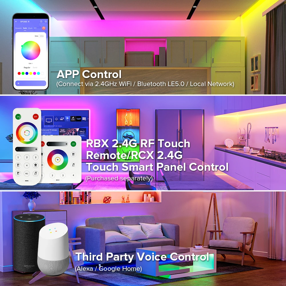 Imagem -04 - Fcob Spi Led Controlador Sp536e-sp53ae Pixels Ws2812b Rgb Sk6812 Ws2814 Rgbw Faixa de Luz Wifi Bluetooth Música Ios Android 5v24v