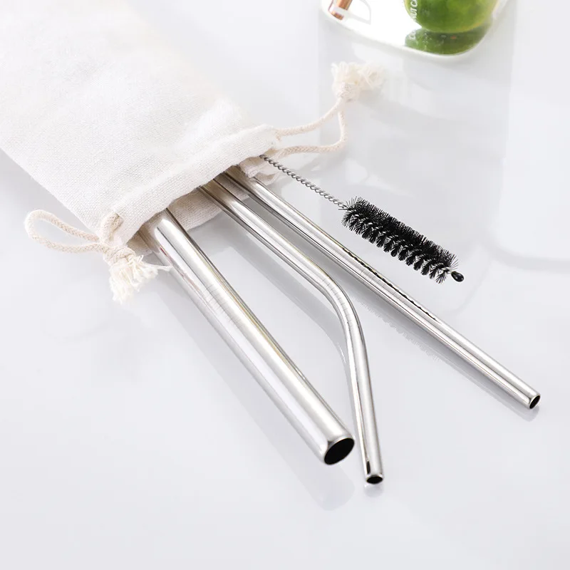 304 Stainless Steel Straws Titanium Plated Color Metal Drinking Tube Creative Coffee Tea Straw Set