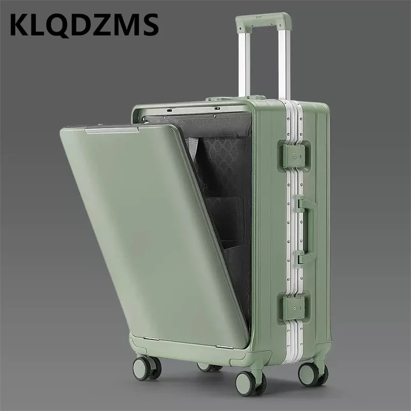KLQDZMS Vorderseitig öffnendes Fach, multifunktionaler Aluminiumrahmen-Koffer, 20/24/26 Zoll, großes Fassungsvermögen, Reisekoffer mit Passwort