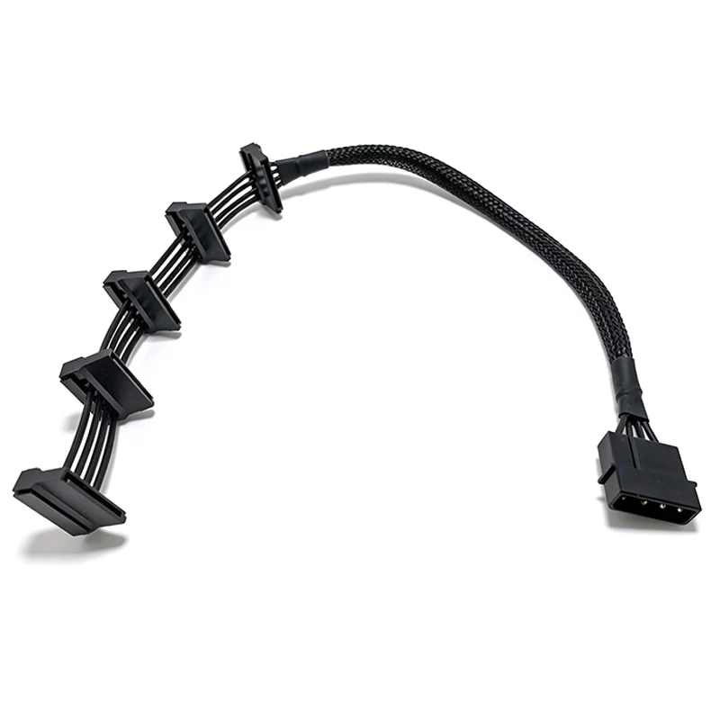 High Quality 1 Pcs Practical Durable PC Server 4 Pins IDE Molex 1 to 5 SATA Power Cable Adapter Splitter Cables Black 40cm
