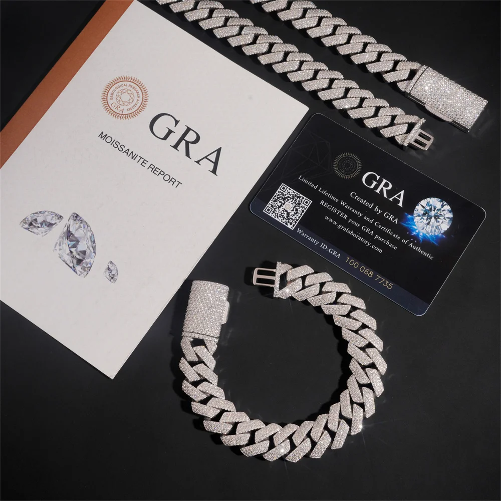 15mm Icedminer 4 Rows Moissanite Diamonds Cuban Link Chain Iced Out Necklaces For Men Women S925 Silver Choker Pass Tester GRA