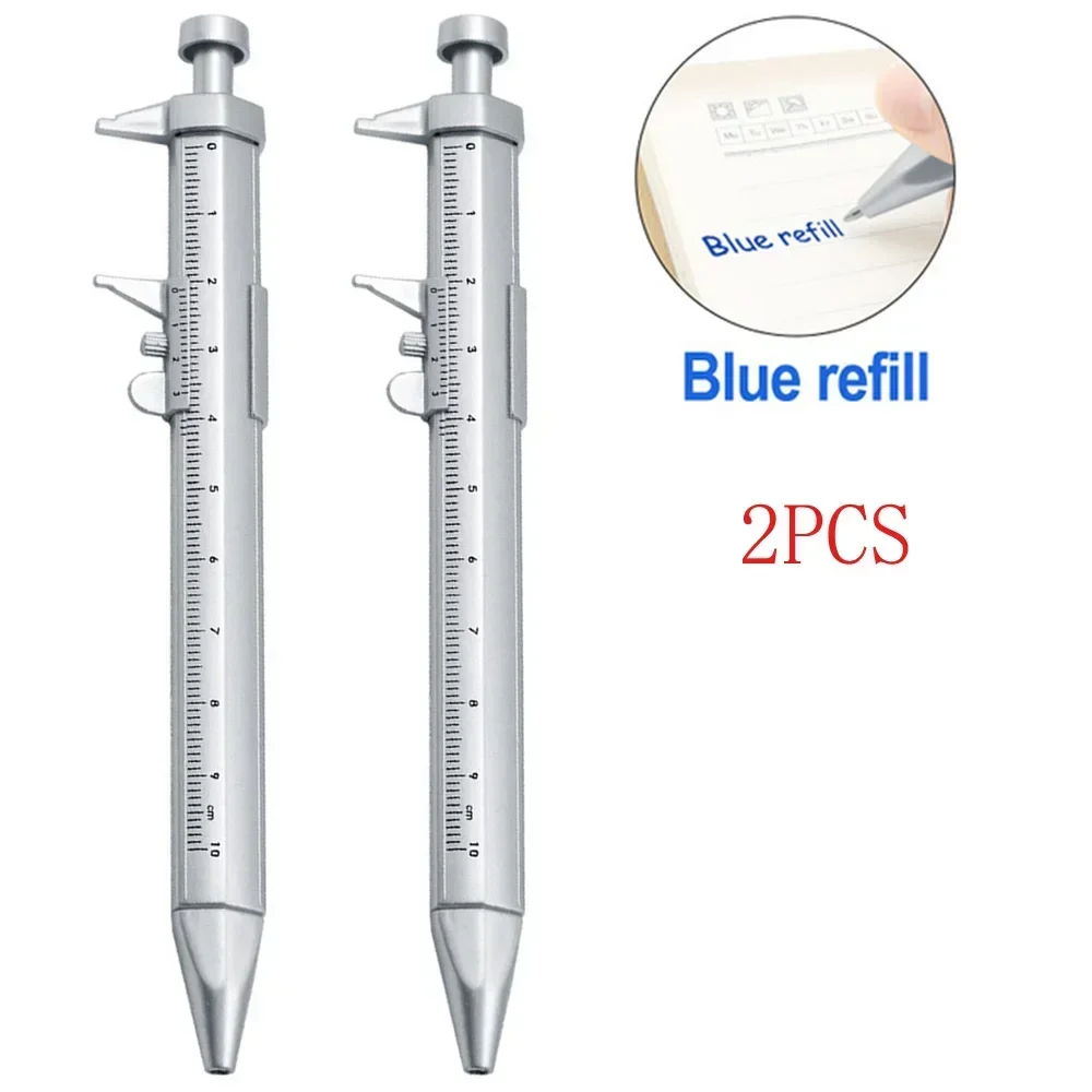 2 In 1 Vernier Caliper Pen 0.5mm Gel Ink Pen Vernier Caliper Roller Ball Pen Stationery Blue/Black Refill Hand Tools