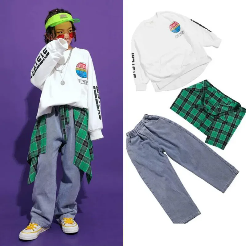 Vêtements de danse jazz pour enfants, tenue de scène pour enfants, vêtements de salle de Rhpour enfants, sweat-shirt blanc pour garçons et filles, vêtements Hip Hop