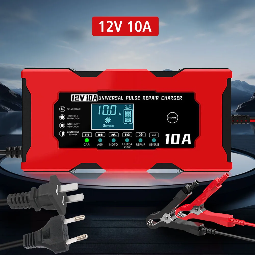 

10A 12V автомобильные аккумуляторы, интеллектуальный импульсный ремонт для железных литий-кислотных аккумуляторов AGM, автомобильные зарядные устройства для хранения аккумуляторов