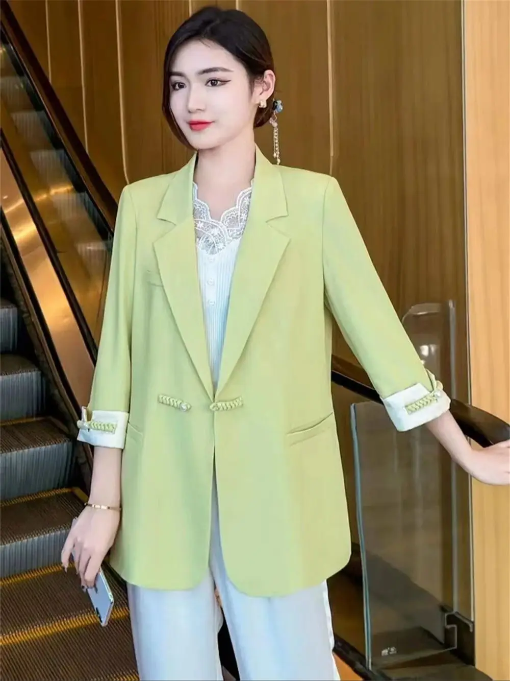 High-end National Style Suit Coat Women Spring Summer Temperament All-match Blazer Jacket Chinese Retro Buckle Tops Outerwear