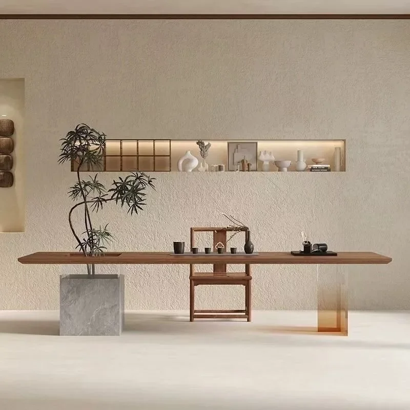 Solid wood tea table and chair combination, simple home tea table, acrylic office coffee table