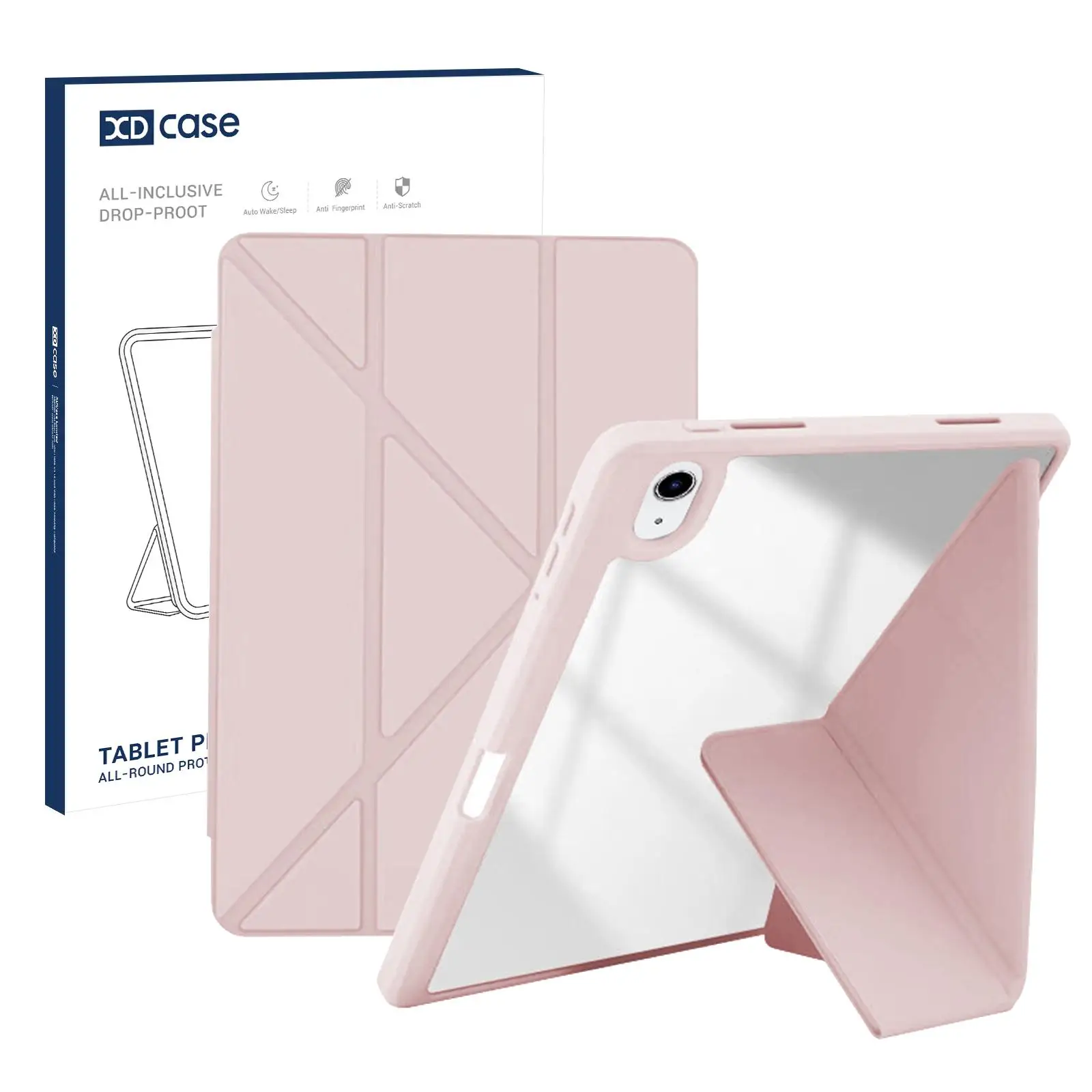 For iPad 2025 / 2022 XDcase Rice Grain Texture Y-fold Holder Smart Tablet Leather Case with Pen Slot