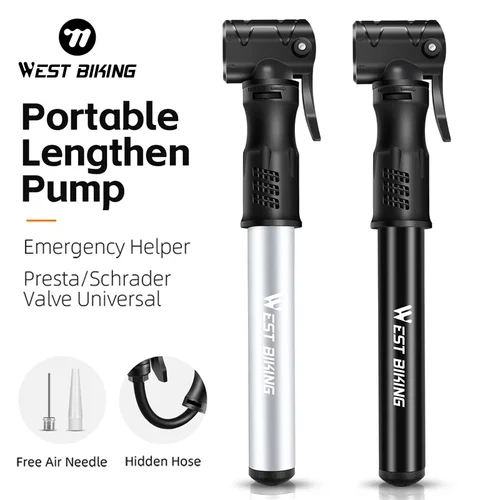 WEST BIKING-Mini bomba de bicicleta de aleación de aluminio, bomba de aire manual, inflador de neumáticos, válvula Schrader Presta, bomba de Ciclismo de Carretera MTB
