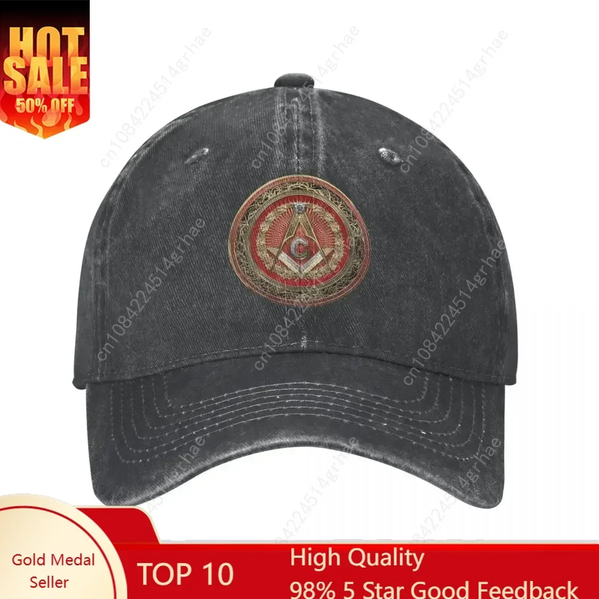 

Degree Mason Gold Jewel Master Mason Square And Compasses Baseball Caps Distressed Cotton Outdoor Adjustable Fit Hat
