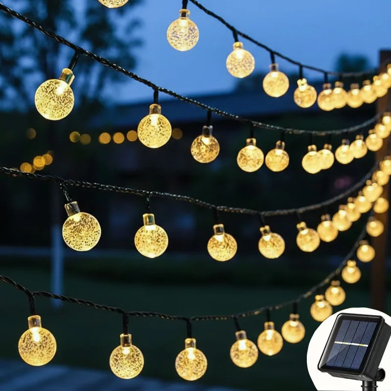 Solar String Lights Outdoor Waterproof Fairy Lamps 8 Modes Crystal Ball Lamps for Garden Party Christmas Decor