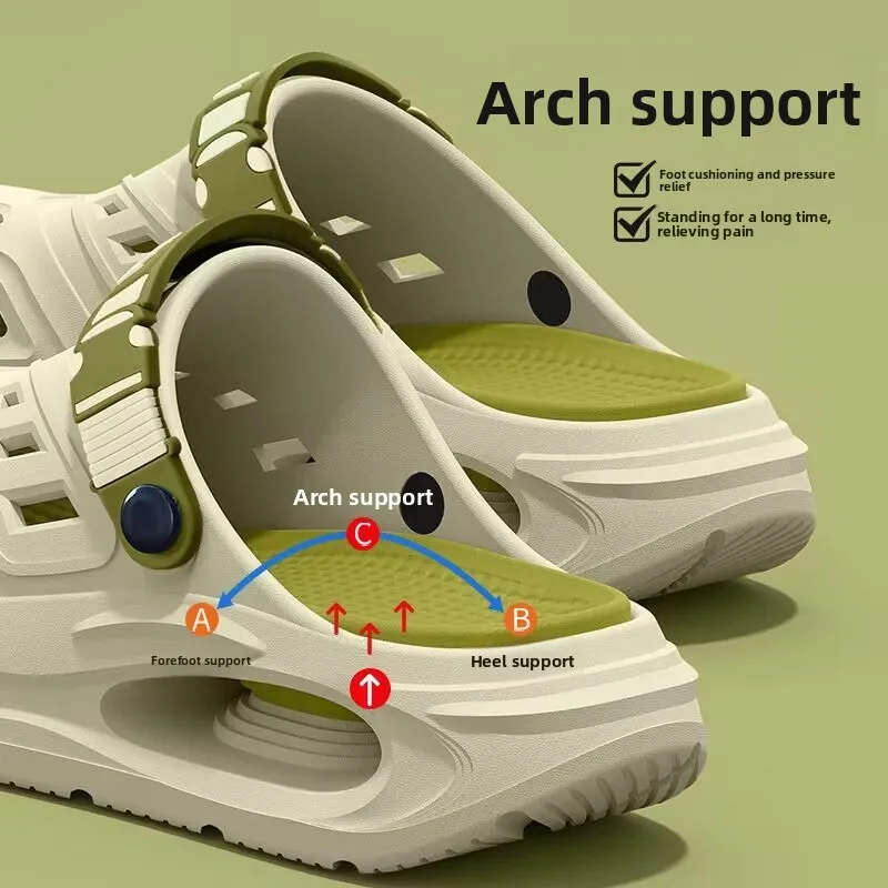 Layered design arch support hole shoes for men's new style, non slip and double shock absorption, outdoor cool mop for men