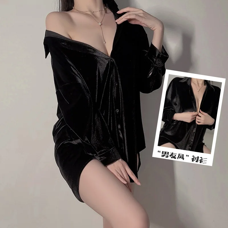 Chinese Style Solid Color Velour Sleepshirt Home Dressing Gown Gold Velvet Sleepwear Women Pajamas Single Breasted Nightgown