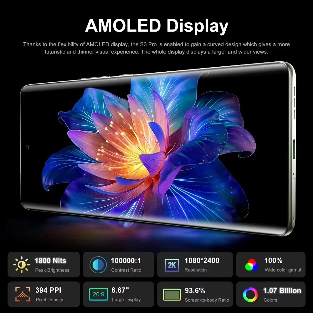 FOSSIBOT S3 PRO Smartphone 6.67 Inch AMOLED Display Helio G85 6GB+128GB Mobile Phone Android 14 5000mAh Battery 64MP Camera NFC