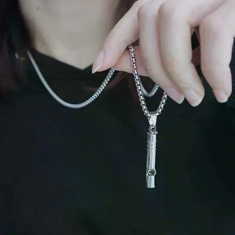 Whistle Necklace Pendant Emergency Survival Whistle Outdoor Hiking Camping Necklaces Stainless Steel Punk Whistle