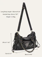 Vintage Washed PU Leather Large Capacity Tote Zip Pockets Braid Decor Shoulder Cross body Bag Unisex Women Daily Travel Handbag - Image 6